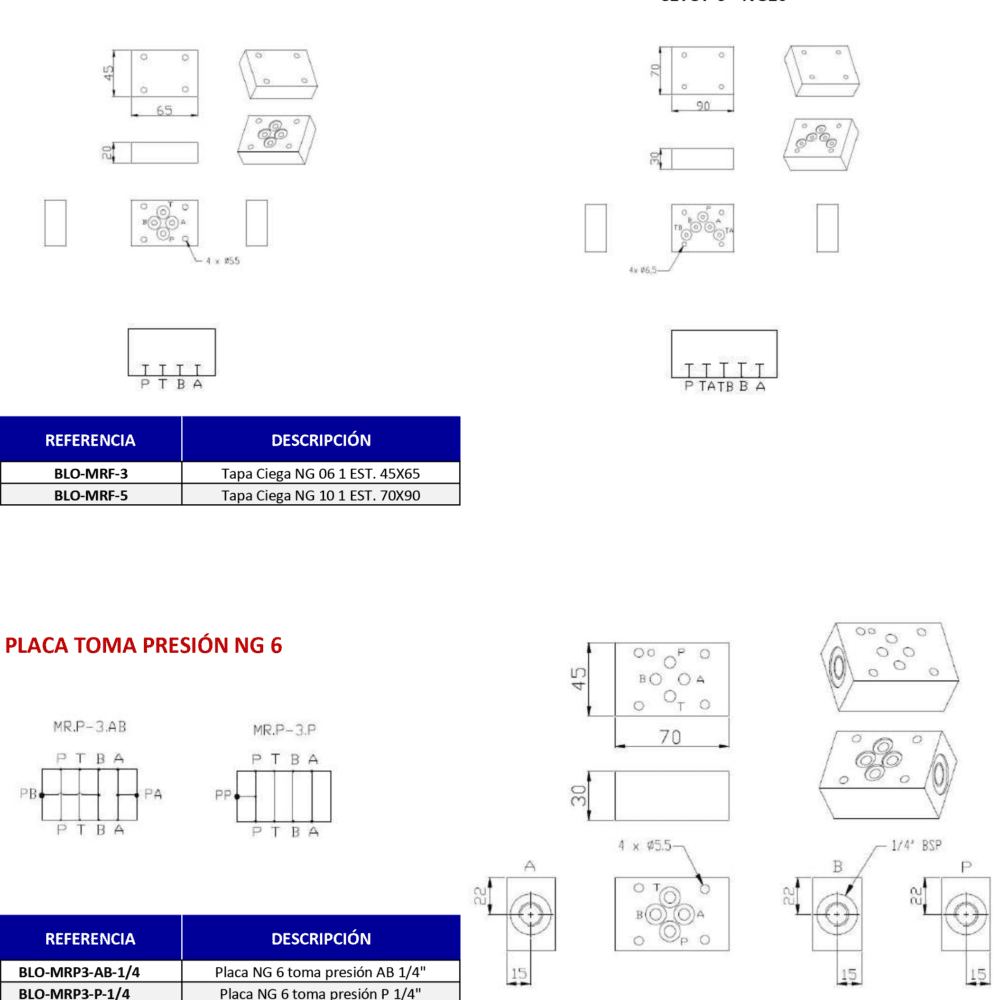 TAPA CIEGA PARA BLOQUES CETOP