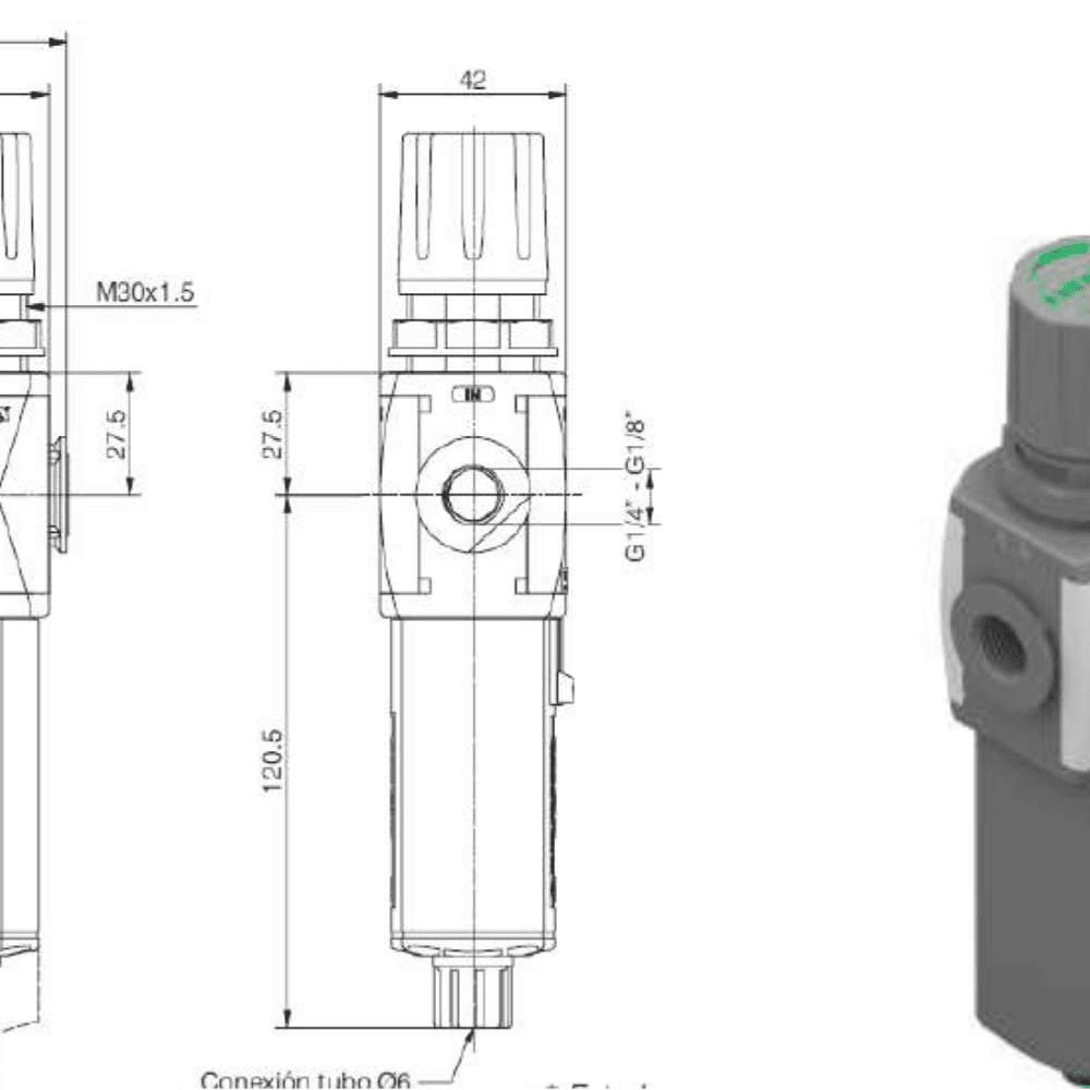 FILTRO REGULADOR DE PRESIÓN CON MANÓMETRO 0-12BAR 20 um