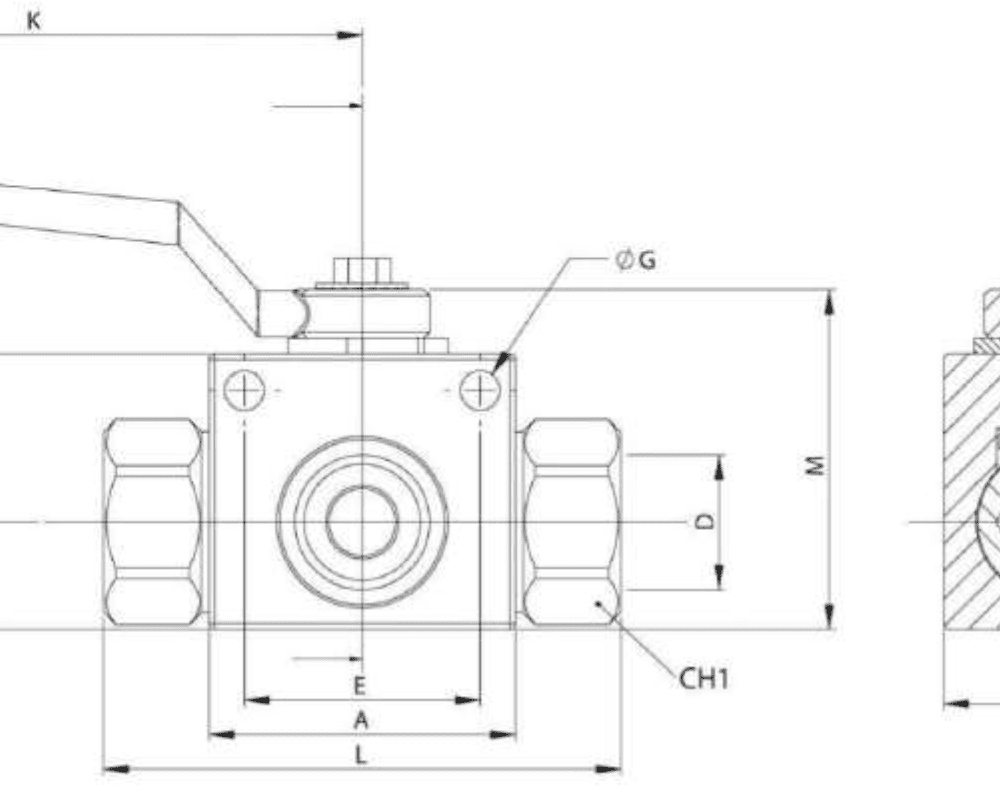 VÁLVULA BOLA HIDR. DE 3 VIAS H-H-H SERIE V3RH CON TALADROS
