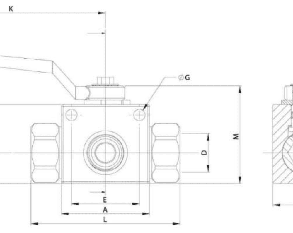 VÁLVULA BOLA HIDR. DE 3 VIAS H-M-H SERIE V3RH CON TALADROS