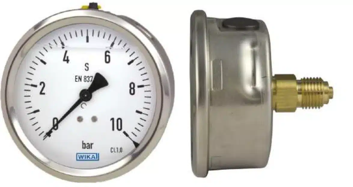 Glycerin-Filled Rear-Mount DM 100 Manometer with Stainless Steel Housing
