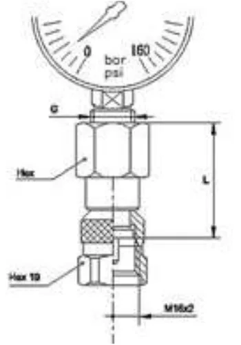 Minimex Pressure Tap, Female Rotating Thread 16×200, 24° Cone DIN 3865