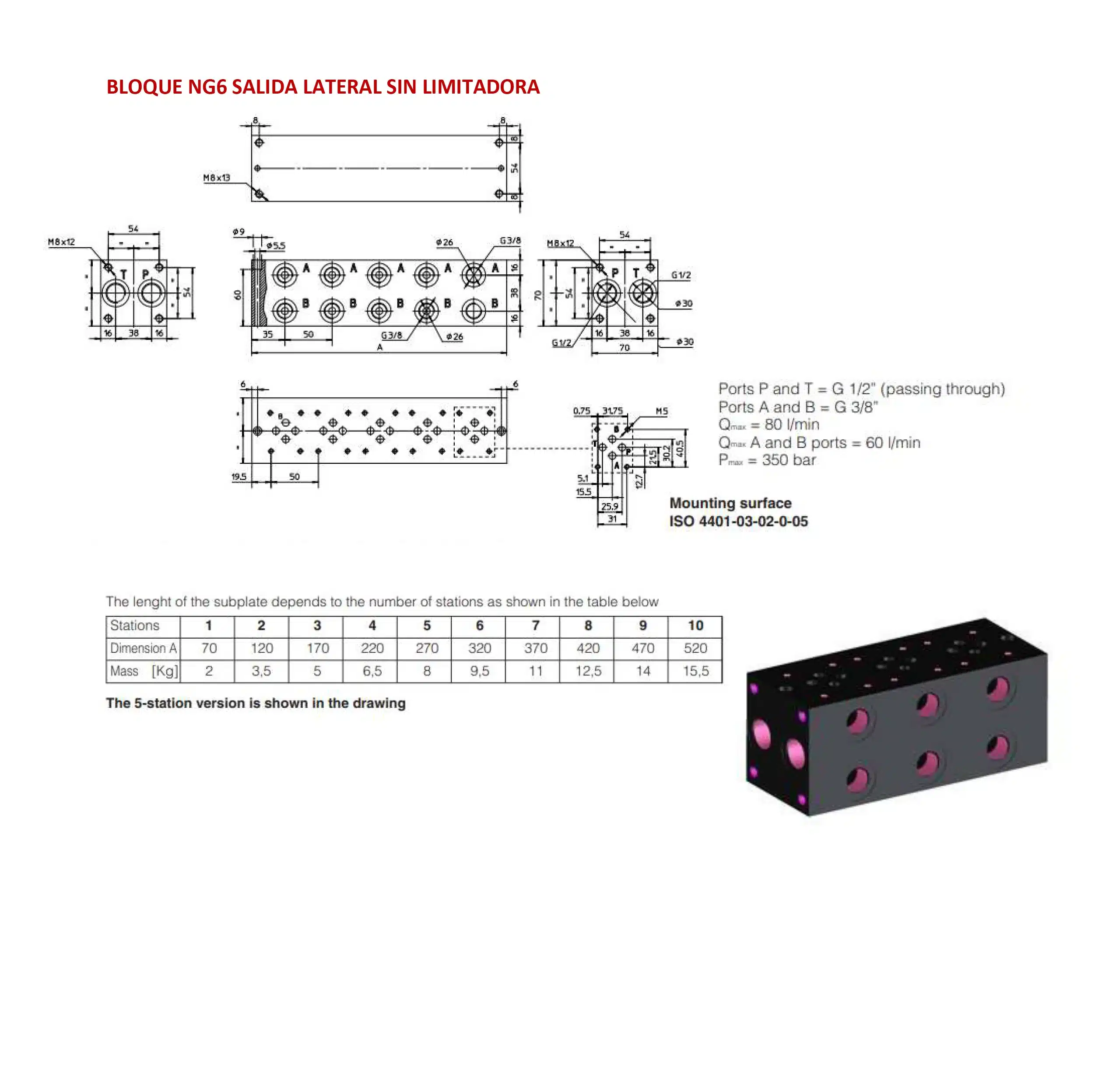 NG6 Hydraulic Block Lateral Outlet No Limiter