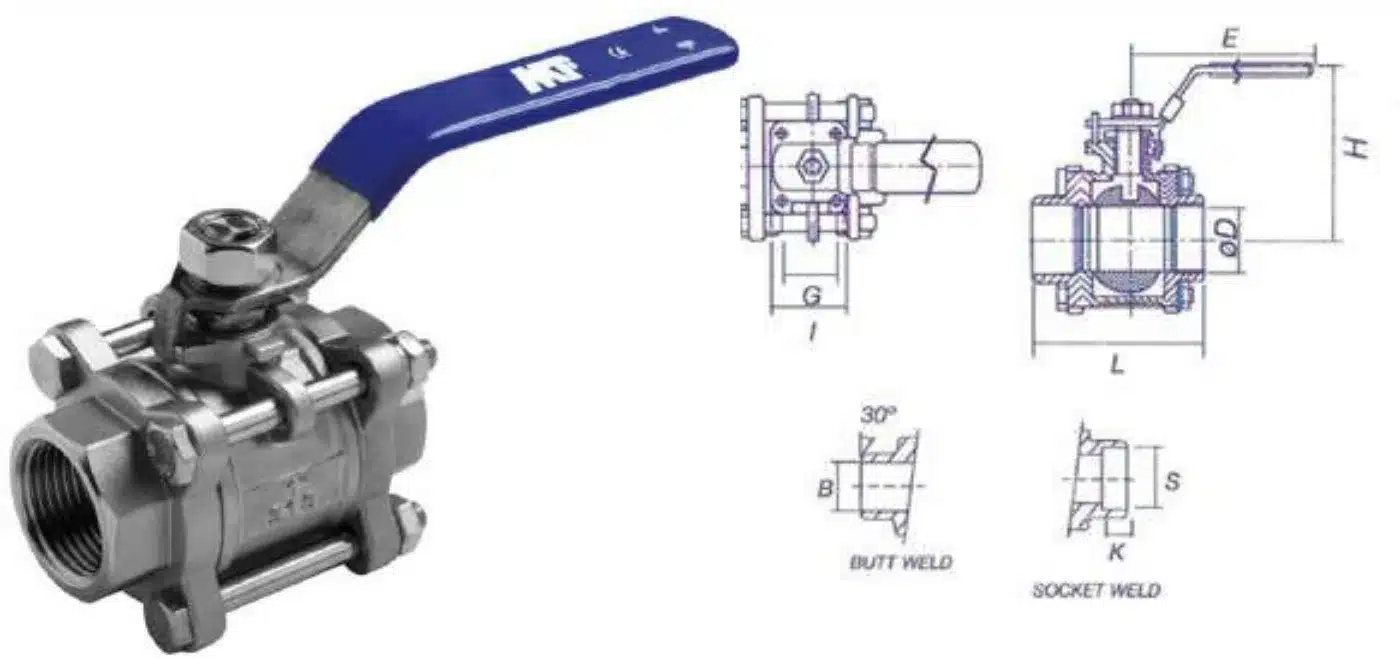 316 Stainless Steel 3-Piece Ball Valve