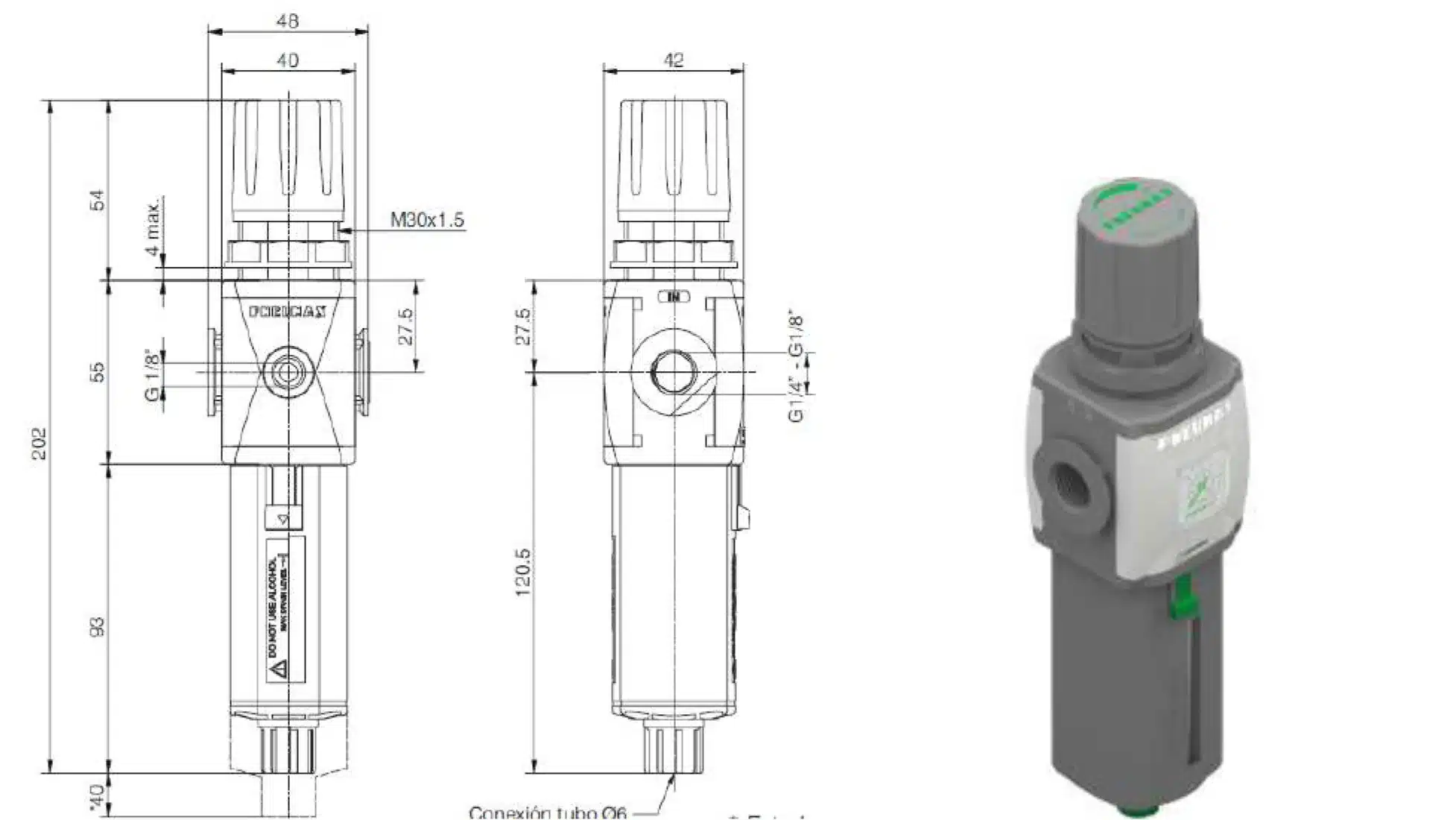 0-12 bar Pressure Filter Regulator with Gauge – 20 um