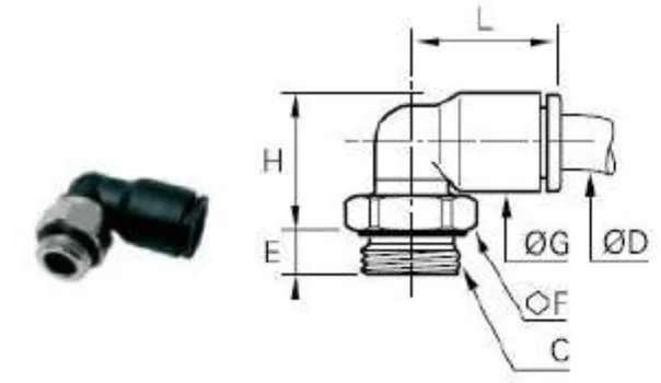 90° Male BSPP and Metric Elbow Fitting