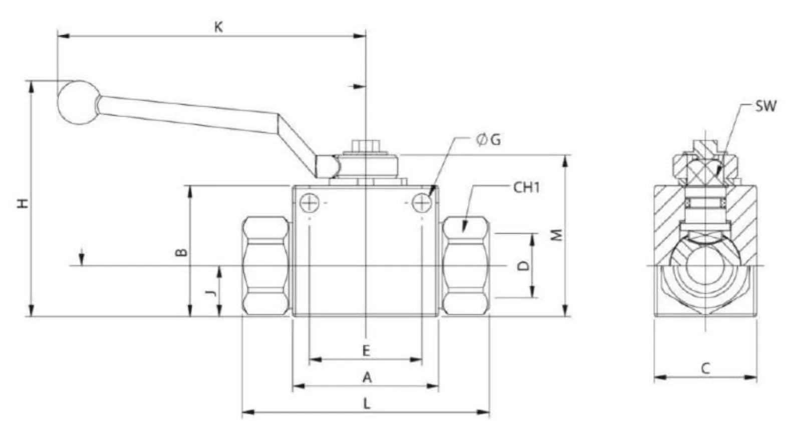 V2RH Series 2-Way Hydraulic Ball Valve with Drilled Ports