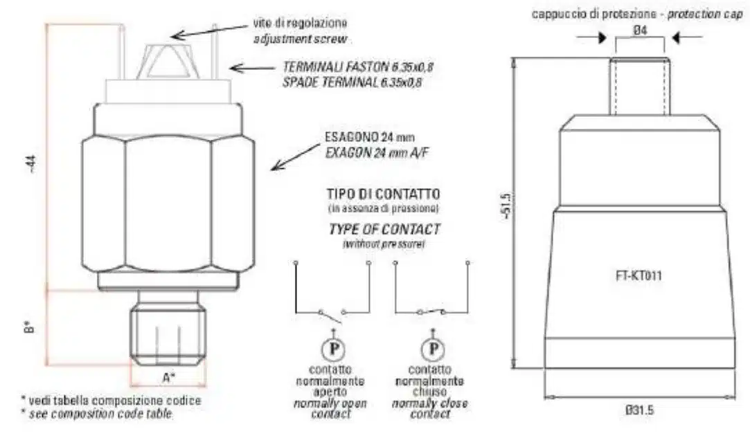 Brass Body Membrane Pressure Switch 80 Bar