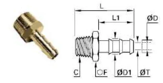 Male Grooved Spigot for Rubber Tube BSPT