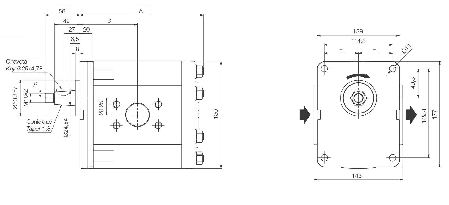 Roquet 1 PLC Type E Shaft Gear Pump